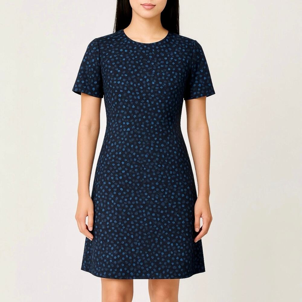Ann Taylor Blue Geometric Print Short Sleeve Career Mini Sheath A-line Dress 4